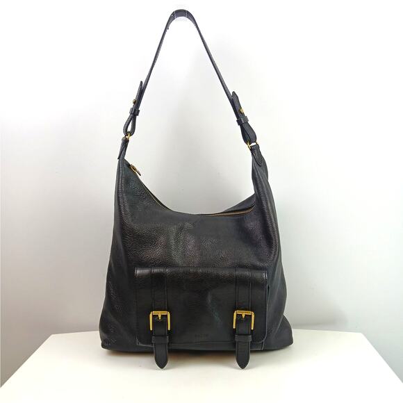 Fossil Cleo Large 1 Strap Hobo Shoulder Bag In Soft Black Leather Gold Hardware